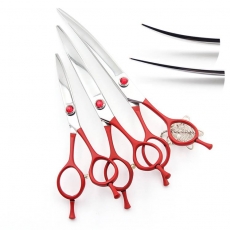 Schneideschere | 8 Zoll |� 20 cm | gebogen | hochglanz silber | roter Griff