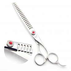 Modellierschere | 7 Zoll |� 18 cm | 18 Z�hne | hochglanz silber | roter Strein