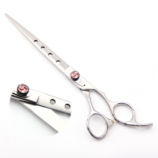 Schneideschere | 8 Zoll | gelocht | gerade | matt silber | rote Schraube