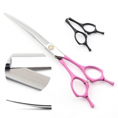 Schneideschere | 8 Zoll |� 20 cm | gebogen | hochglanz silber | rutschfester Griff pink