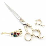 Schneideschere | 7 Zoll |� 18 cm | gerade | hochglanz silber |�bunte Steine |� goldener Griff